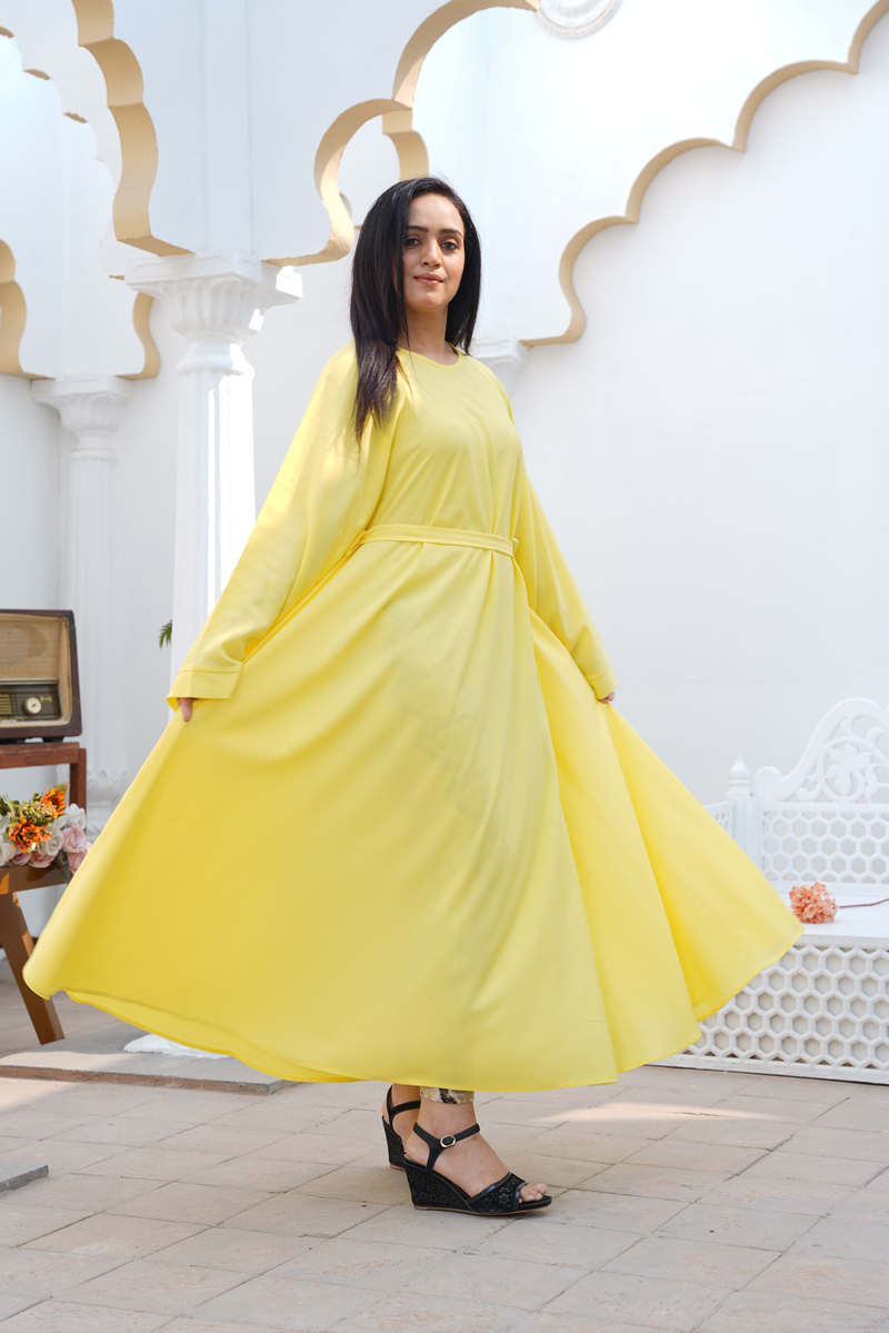 Umbrella Style Full Flare Yellow Abaya