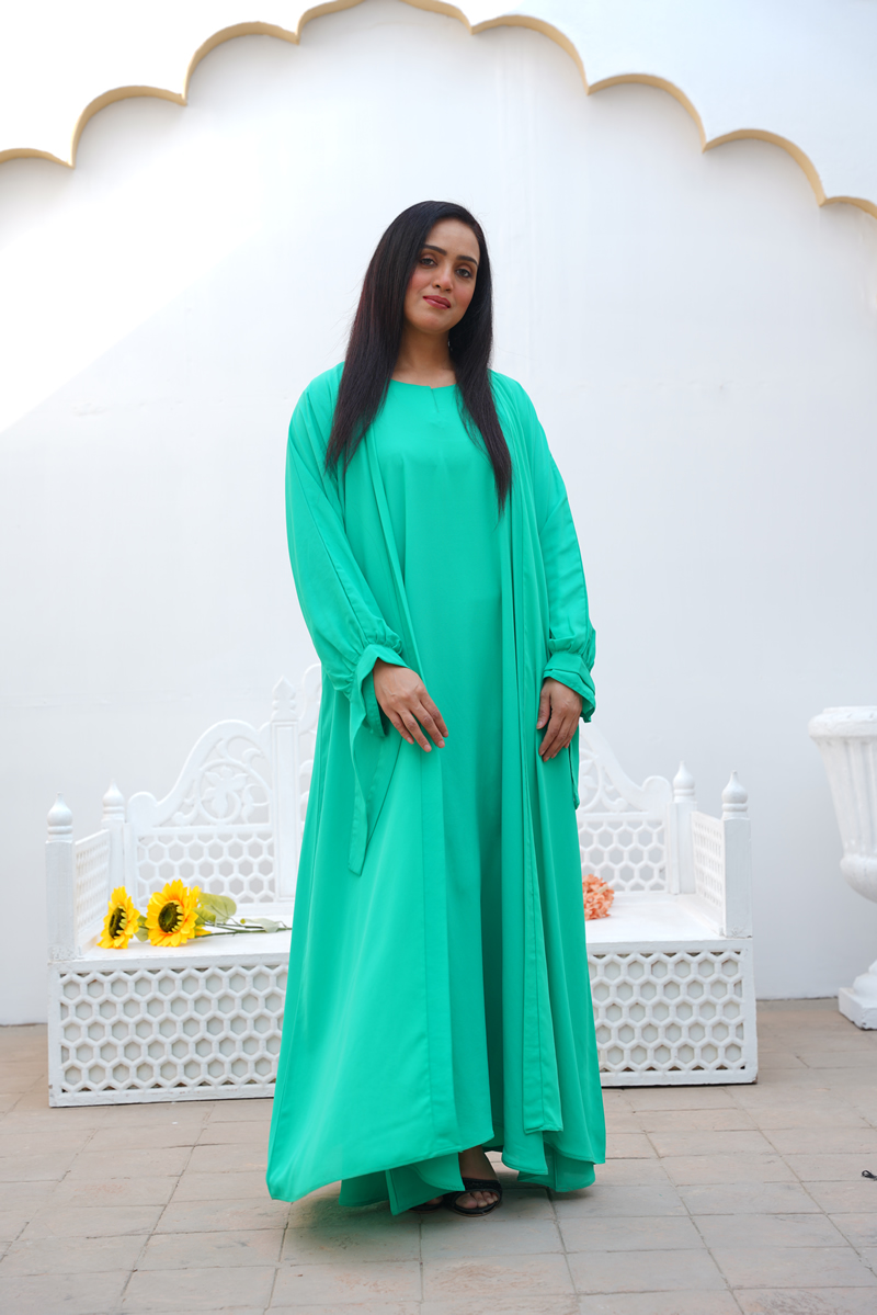 Green Double Abaya with Dupatta and Niqab.