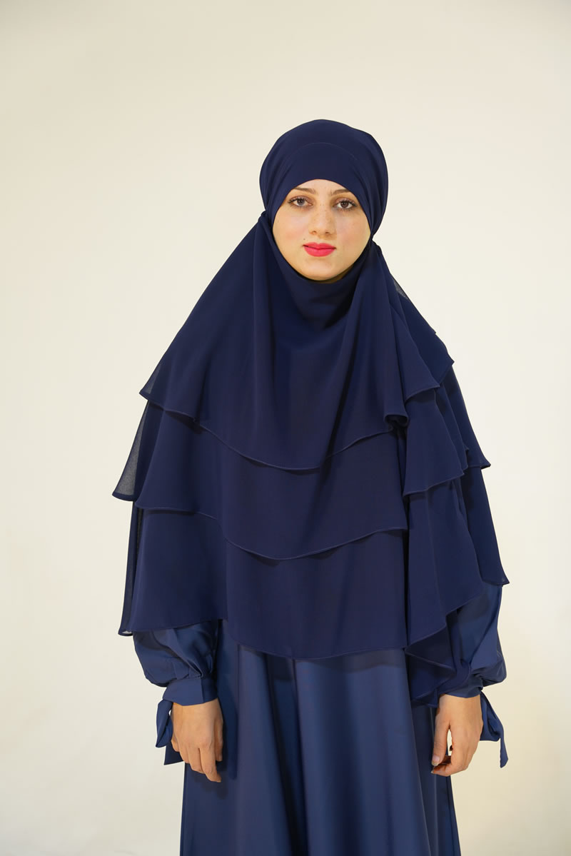Blue Abaya with Three Layers Khimar