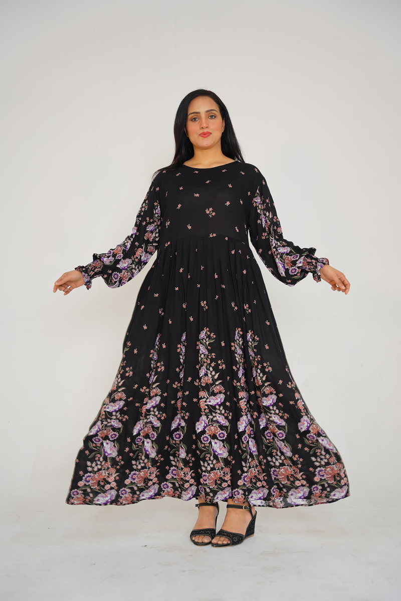 Black Floral Print Georgette Maxi.