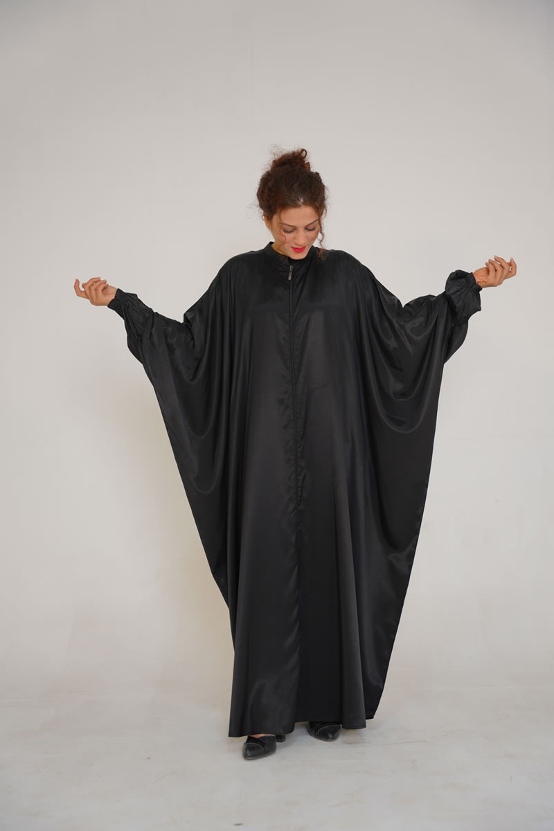 Black Butterfly Zipper Abaya with Black Khimar