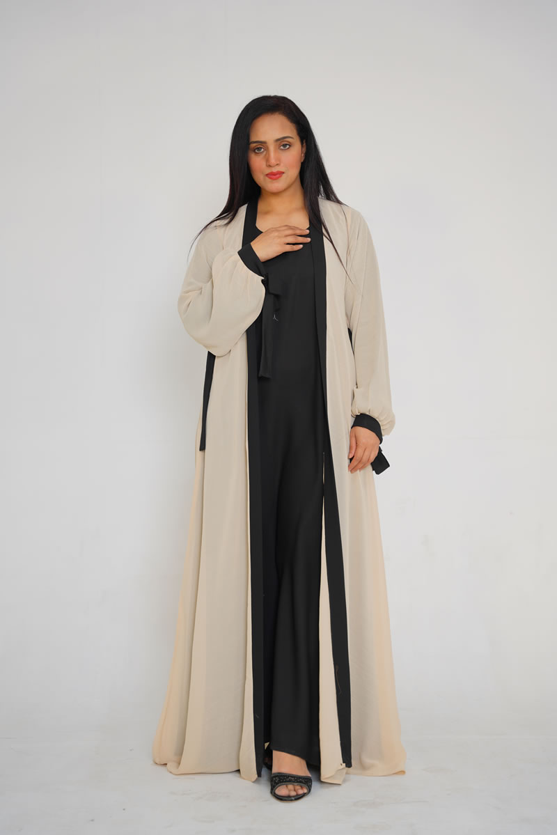 Black Georgette Inner Maxi with Skin Gown Black Tie Sleeves Double Abaya