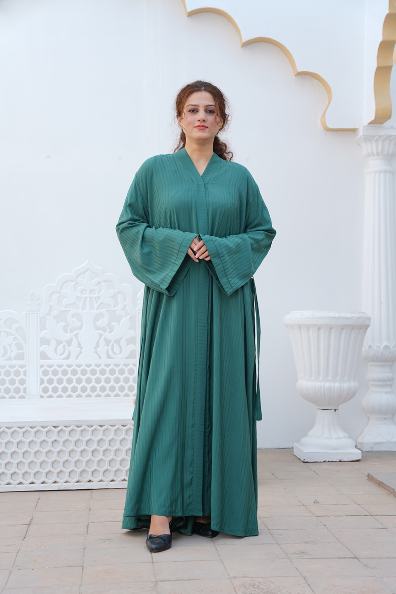 Olive Green Front Open Abaya with Buttons